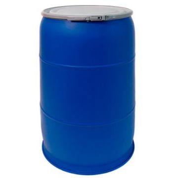 57 Gallon Open Head Drum, Plastic with Lever Lock Ring Cover – Blue