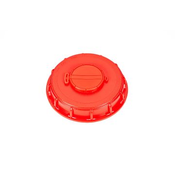 6 Inch Red HDPE Fill Port Lid, 2 Inch NPT Vented Bung, TPE Gasket