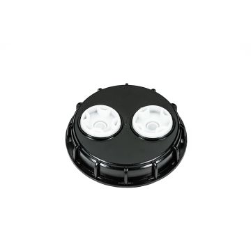 6 Inch Black HDPE Fill Port Lid, 2 Inch NPT Bungs, TPE Gasket