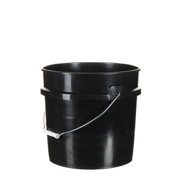 Black plastic 3.5 gallon regrind pail with carrying handle.