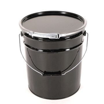 5 Gallon Open Head Steel Pail and Plain Lever Lock Cover - Black
