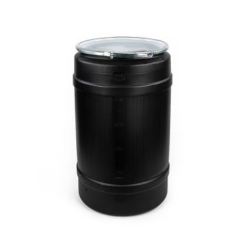 30 Gallon Plastic Drum, Open Head, UN Rated, Lever Lock - Black