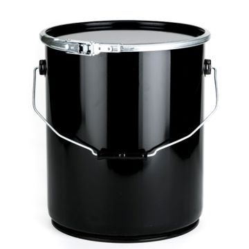 Black Straight Sided Steel Pail with Lever Lock Lid