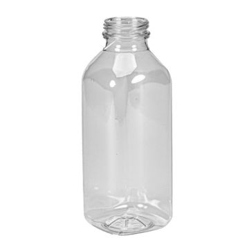 16 oz PET Clear Square Beverage Bottle with 38 mm Neck Finish