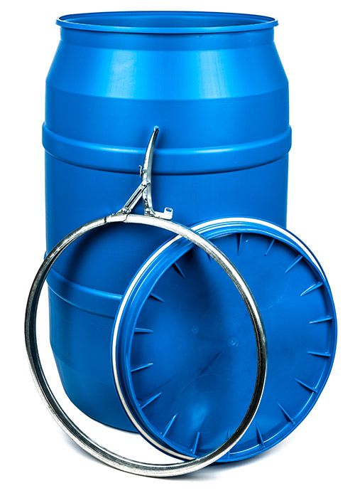 OS55LP 55 Gallon Blue Plastic Drum, Open Head, UN Rated, Lever