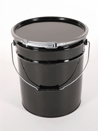 Black 5 gallon open head steel pail and plain lever lock cover