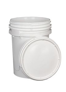 White pail with screw top lid