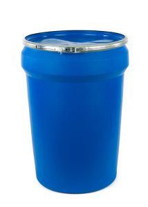 30 Gallon Plastic Drum, Tapered, Open Head, UN Rated, Lever Lock Ring - Blue