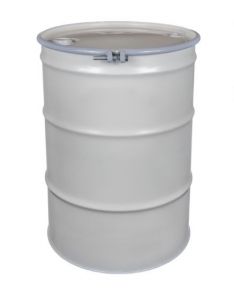 Reconditioned 55 Gallon Steel Drum, Open Head, Unlined, Fittings, Bolt Ring, White
