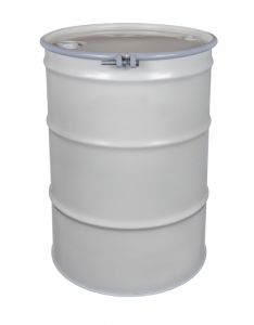 55 Gallon Open Head Epoxy Phenolic Steel Drum with Bolt Ring Cover - White