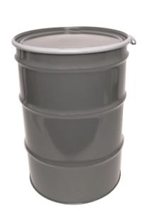 55 Gallon UN Rated Steel Drum with Plain Bolt Ring Cover - Gray