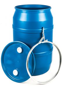 55 Gallon UN Rated Open Head Plastic Drum and Lever Lock Cover with Fittings – Blue