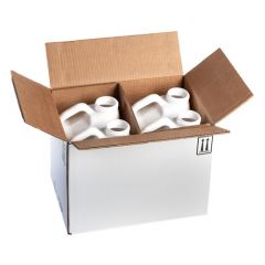 Four white plastic f-style bottles in 4G shipping box.