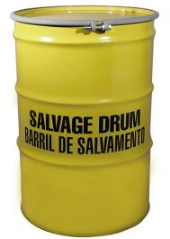 85 Gallon Lined Steel Salvage Drum, Bolt Ring, Fitting