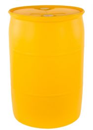 55 Gallon Plastic Drum, Closed Head, UN Rated, Fittings - Yellow