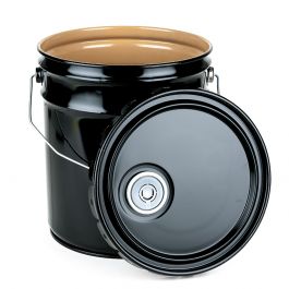 5 Gallon Open Head Steel Pail and Lug Cover with Flexspout - Black