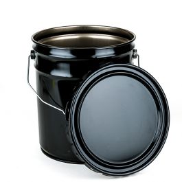5 Gallon Open Head Steel Pail and Lug Cover - Black