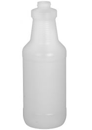32 oz carafe bottle made of natural HDPE plastic. Perfect for dispensing or attaching a spray nozzle.