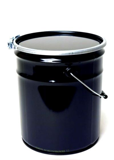 5gal Unlined Black Steel Buckets (Lever Lock Ring Lid) - Black