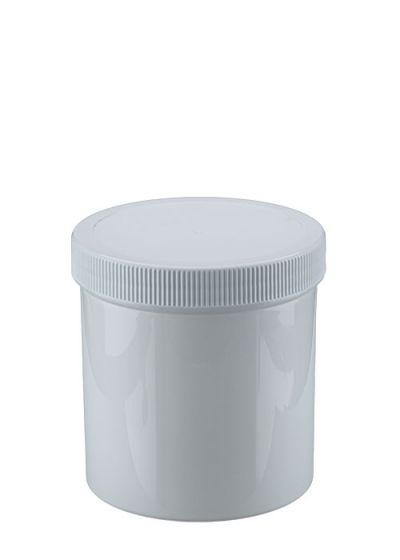 6 each WHITE 16 oz POLYPROPYLENE PLASTIC REFILLABLE JARS w/ unlined lids 