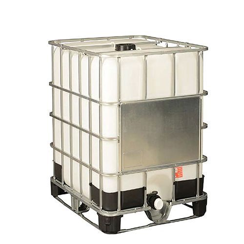 Reconditioned 330 Gallon IBC Tote with Quick-Disconnect Valve.
